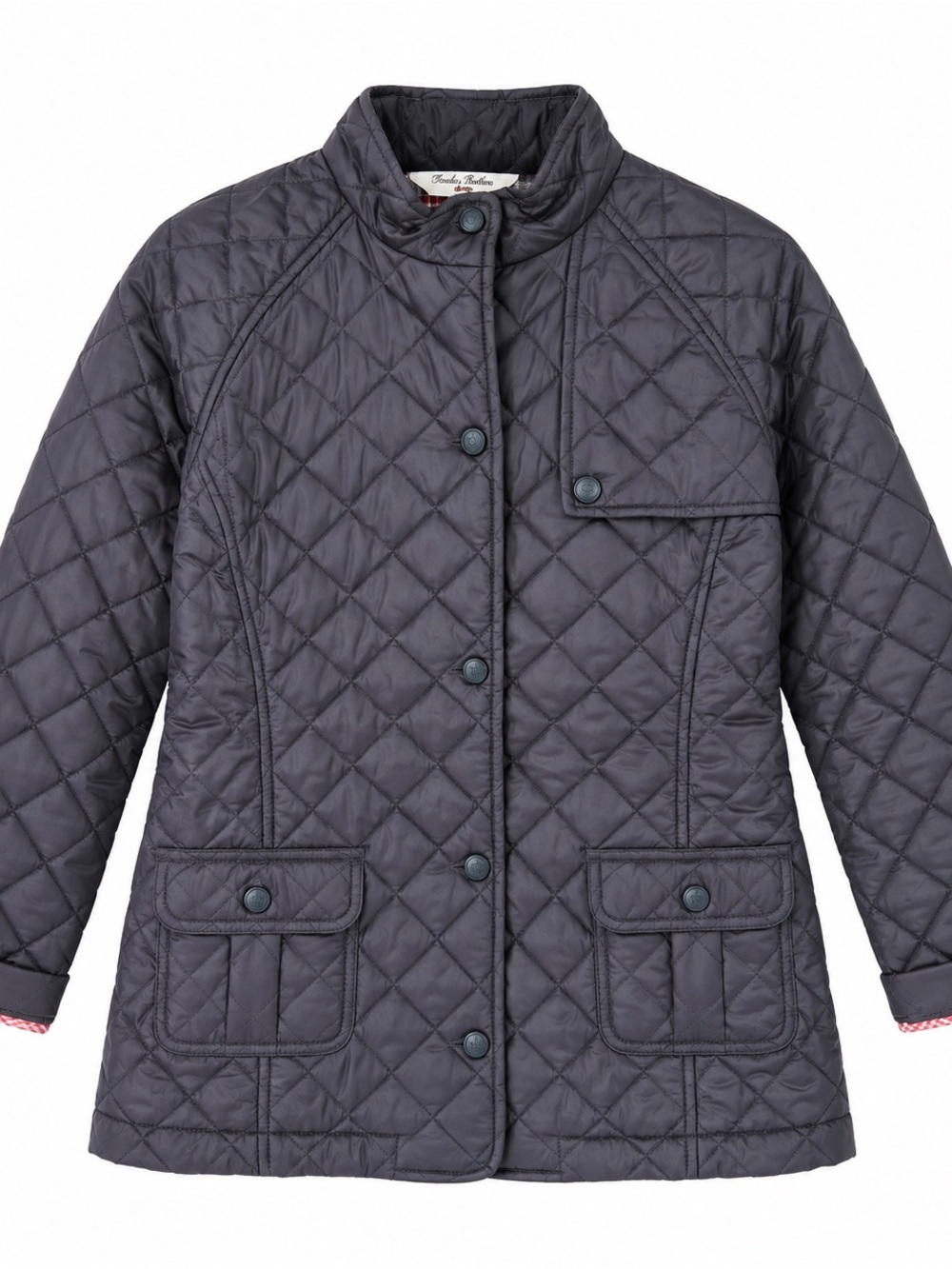 Brooks Brothers Girls L Quilted Jacket Navy Gingham Lined Equestrian